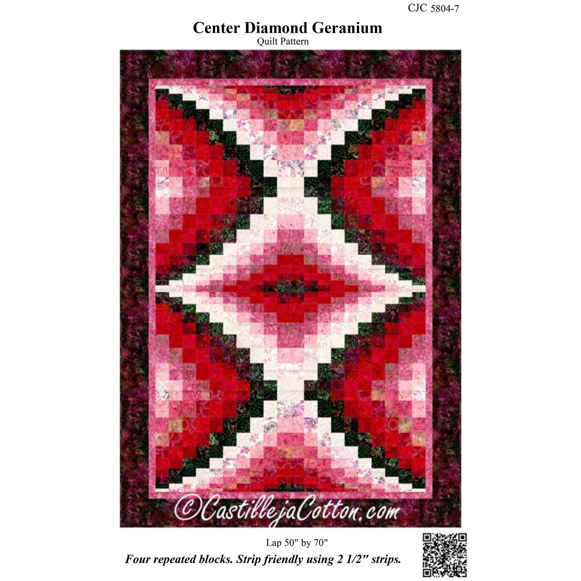 Cover image of pattern for Center Diamond Geranium quilt.