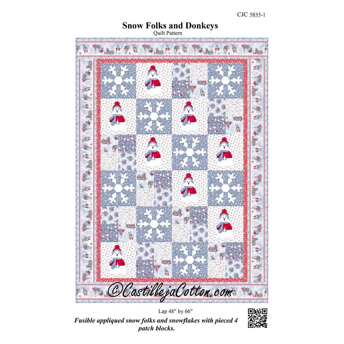 Snow Fun Quilt Pattern Snow Folks and Donkeys Quilt CJC-58351e - Downloadable Pattern ...