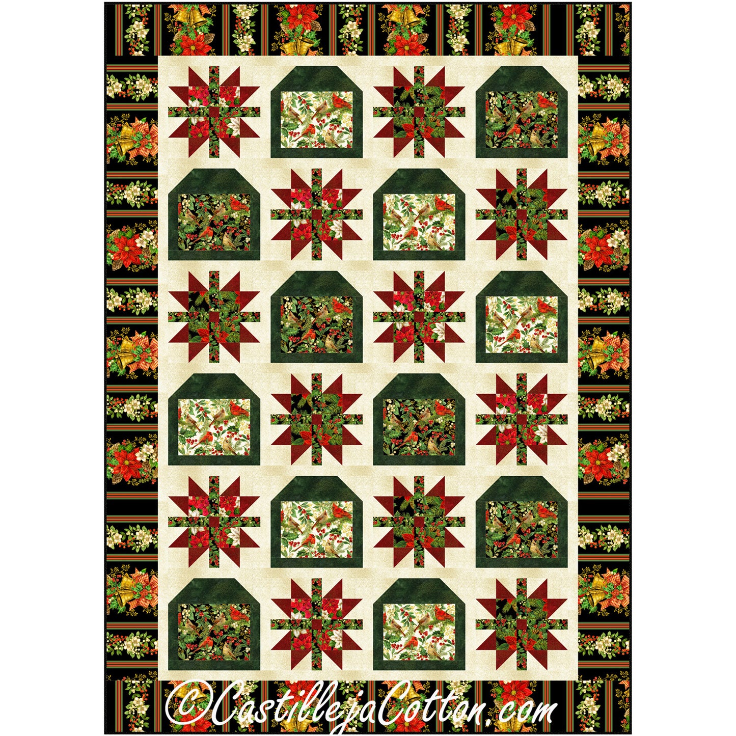 Poinsettias and Birdhouses Quilt Pattern CJC-58451w  - Wholesale Product