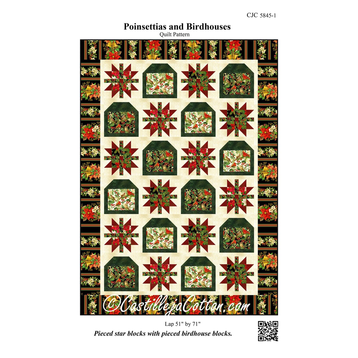 Poinsettias and Birdhouses Quilt Pattern CJC-58451w  - Wholesale Product