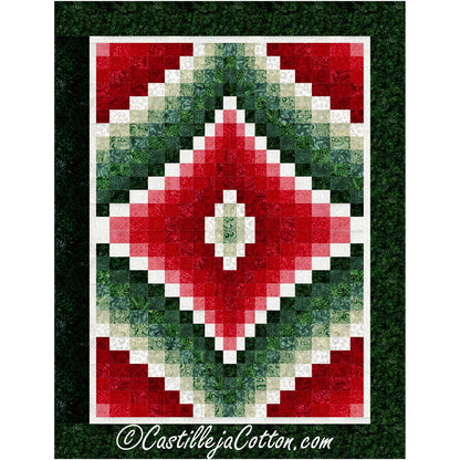 Diamond bargello quilt featuring Christmas colors in Red, White, and Green.