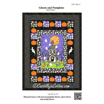 Cover image of pattern for Ghosts and Pumpkins Quilt.