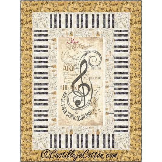 A musical quilt adorned with notes and a treble clef, showcasing the harmonious blend of music and artistry.