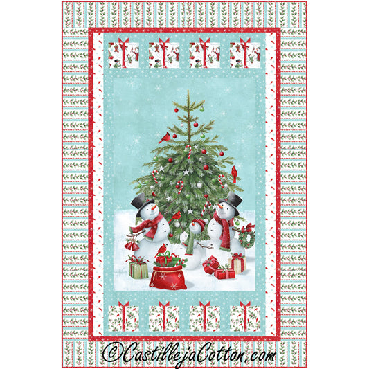 Snow Folk and Presents quilt features Snow folk and Christmas tree panel with simple pieced borders. 