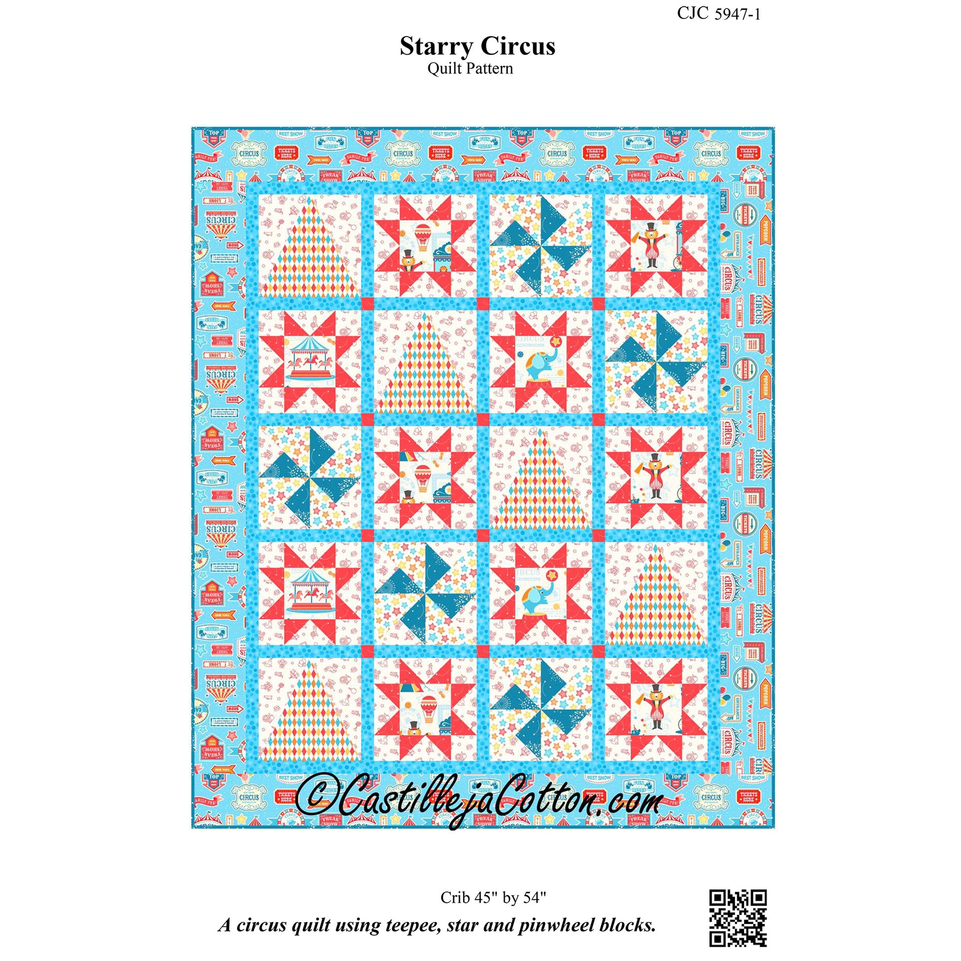 Cover image of pattern for Starry Circus Quilt.