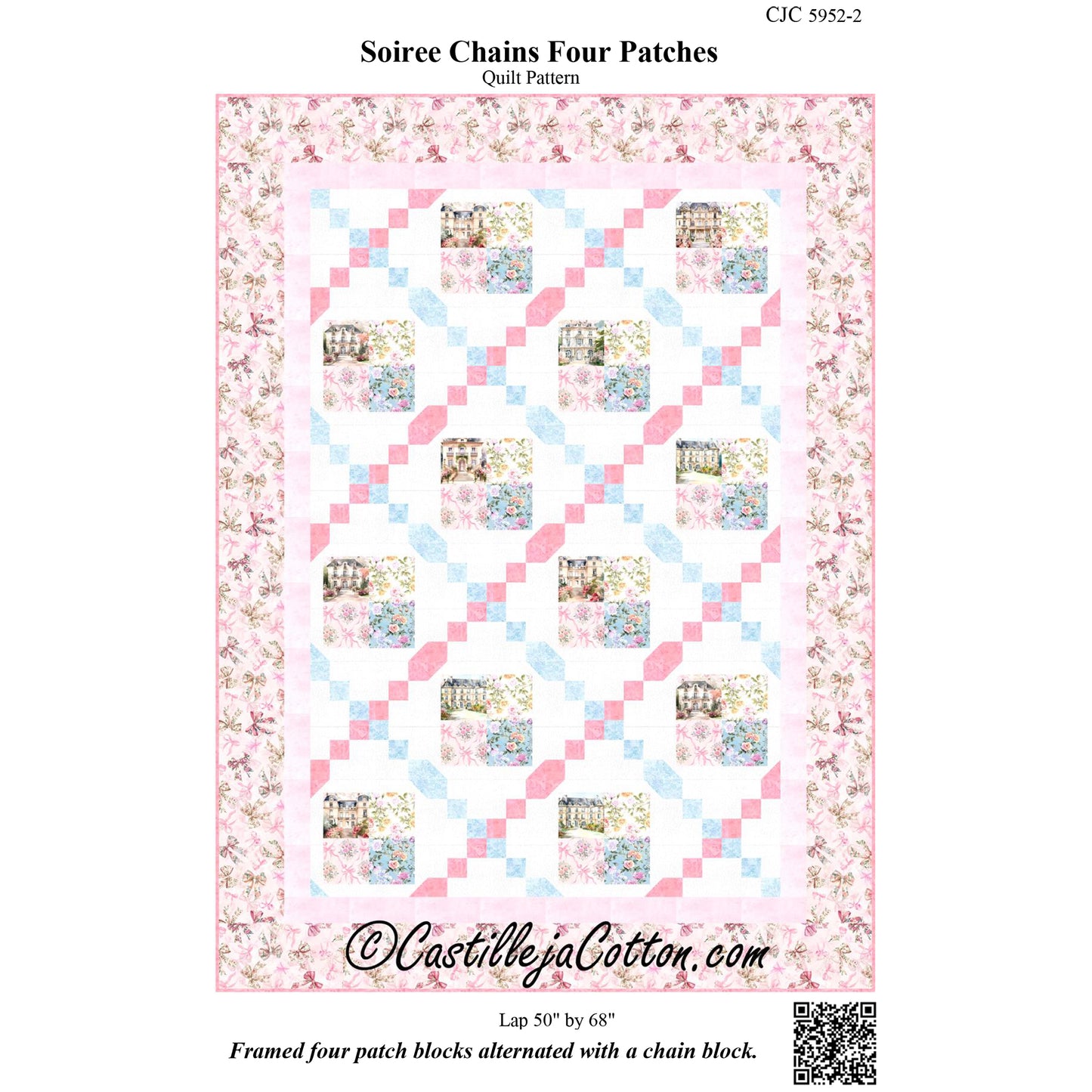 Cover image of pattern for Soiree Chains Four Patches quilt.