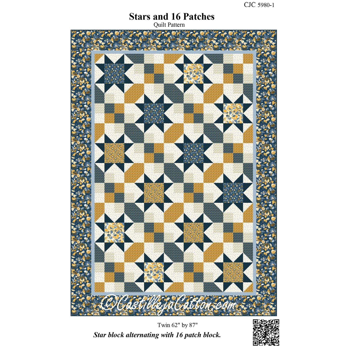 Cover image of pattern for Stars and 16 Patches Quilt.