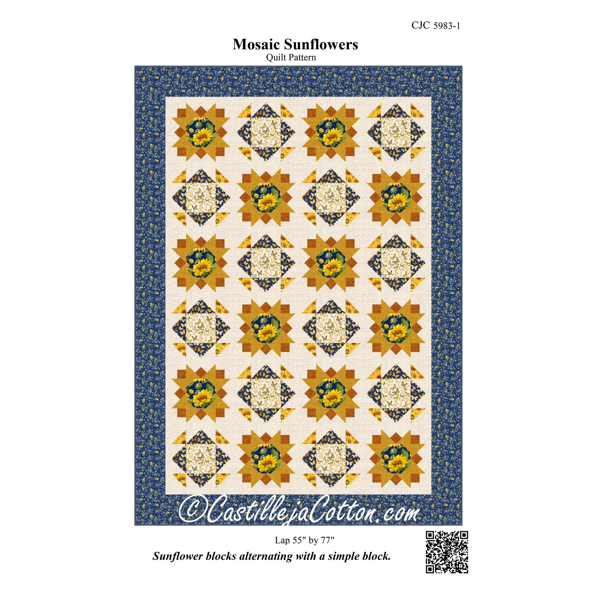 Cover image of pattern for Mosaic Sunflowers Quilt.