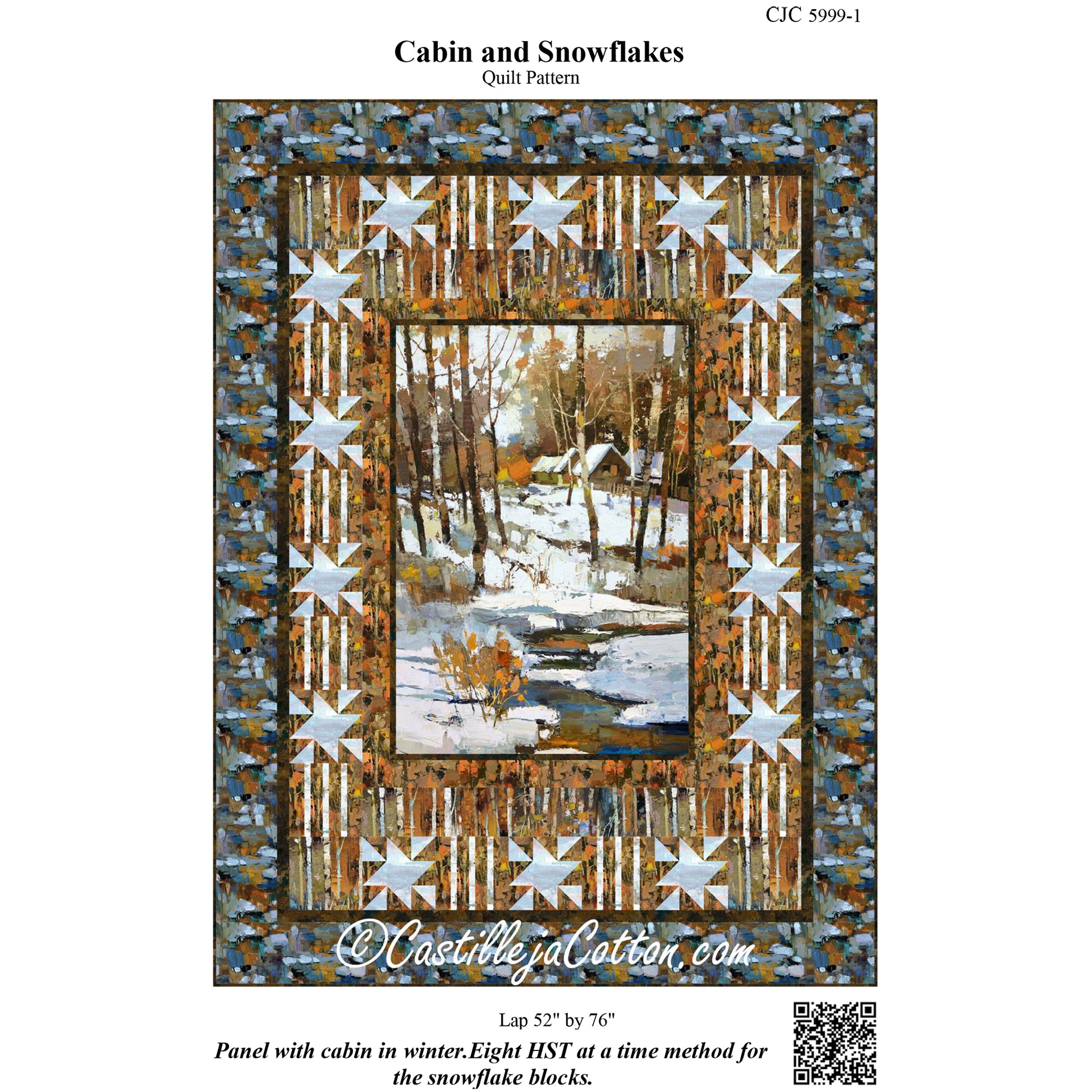 Cover image of pattern for Cabin and Snowflakes Quilt.