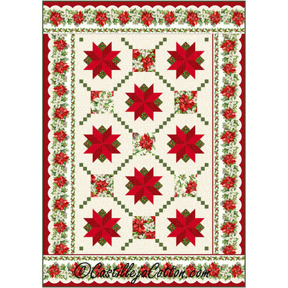 A vibrant red and green Christmas quilt adorned with beautiful poinsettias.