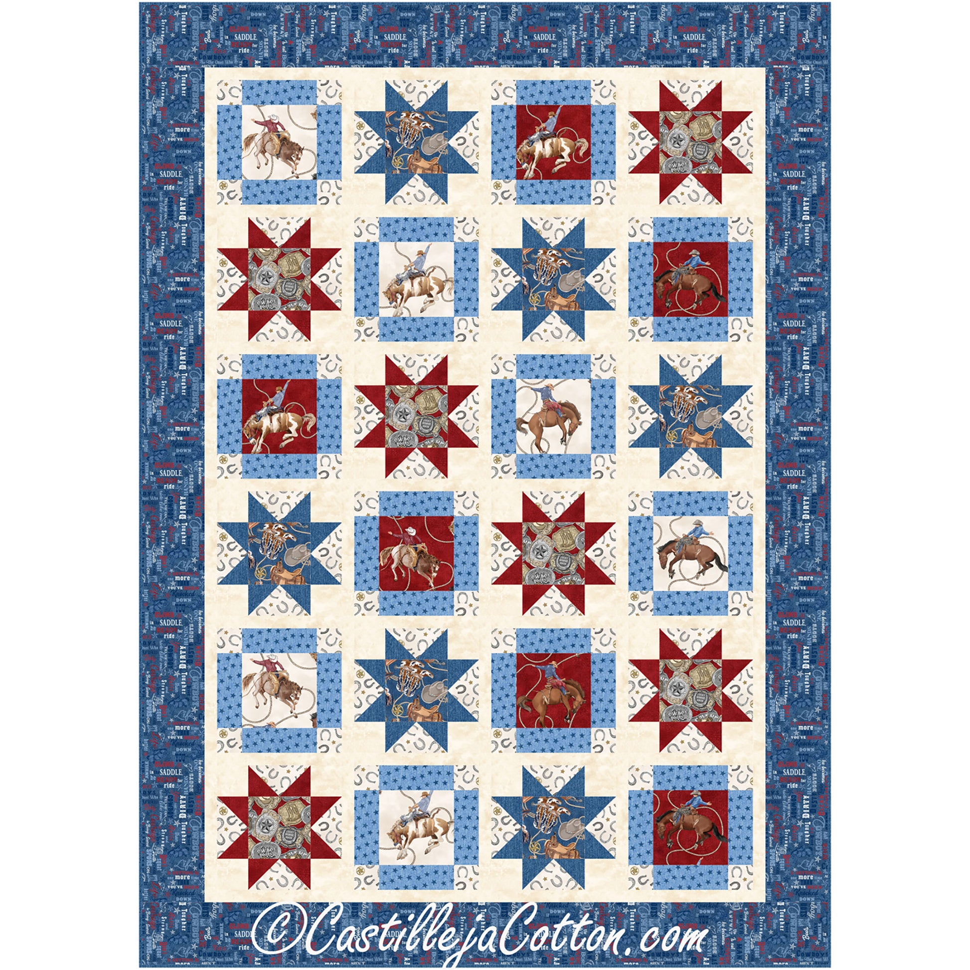 Cowboy-themed quilt featuring stars, showcasing a blend of rustic charm and celestial design elements.