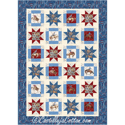 Cowboy-themed quilt featuring stars, showcasing a blend of rustic charm and celestial design elements.