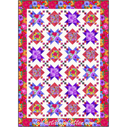 Chained Colors quilt features star blocks with a simple alternating blocks with chains between the block.