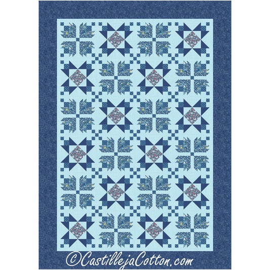 Petit flower blocks alternating with star blocks in this lovely quilt.