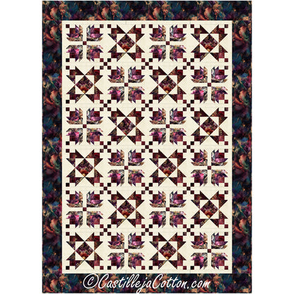 Midnight Flowers and Stars quilt features petit flower blocks alternating with star blocks.