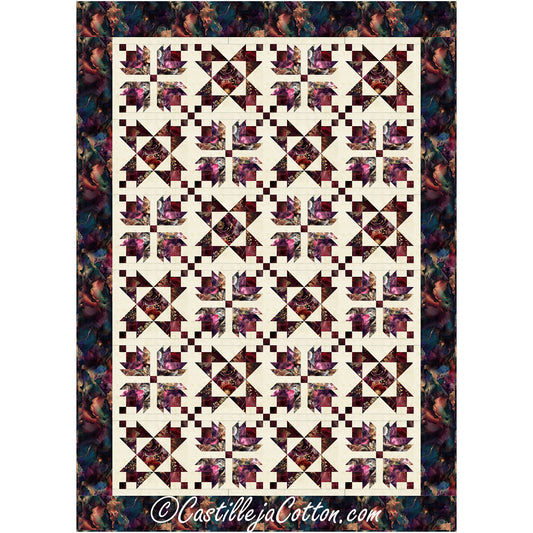 Midnight Flowers and Stars quilt features petit flower blocks alternating with star blocks.