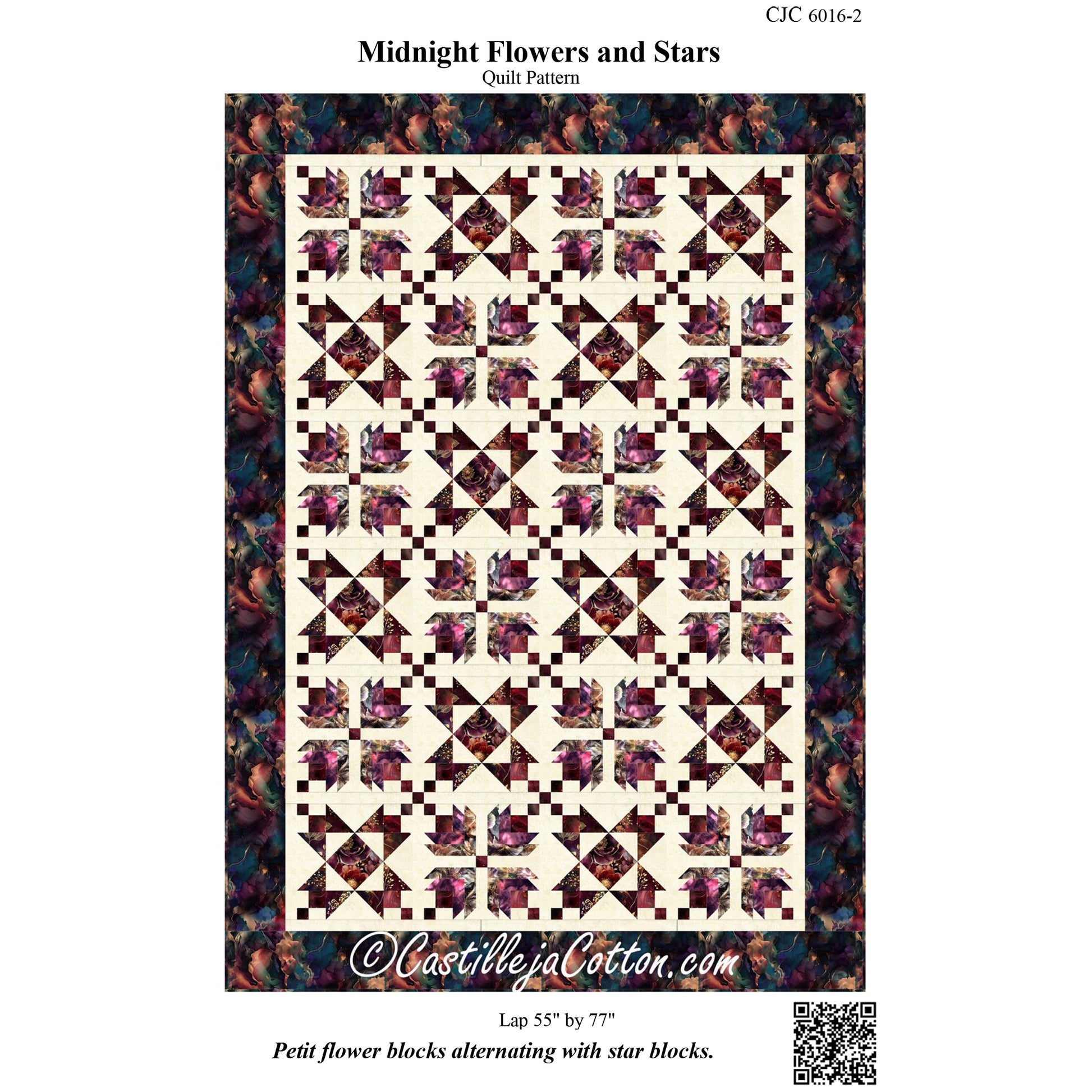 Cover image of pattern for Midnight Flowers and Stars quilt.