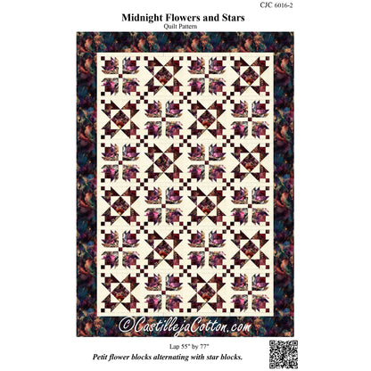 Cover image of pattern for Midnight Flowers and Stars quilt.