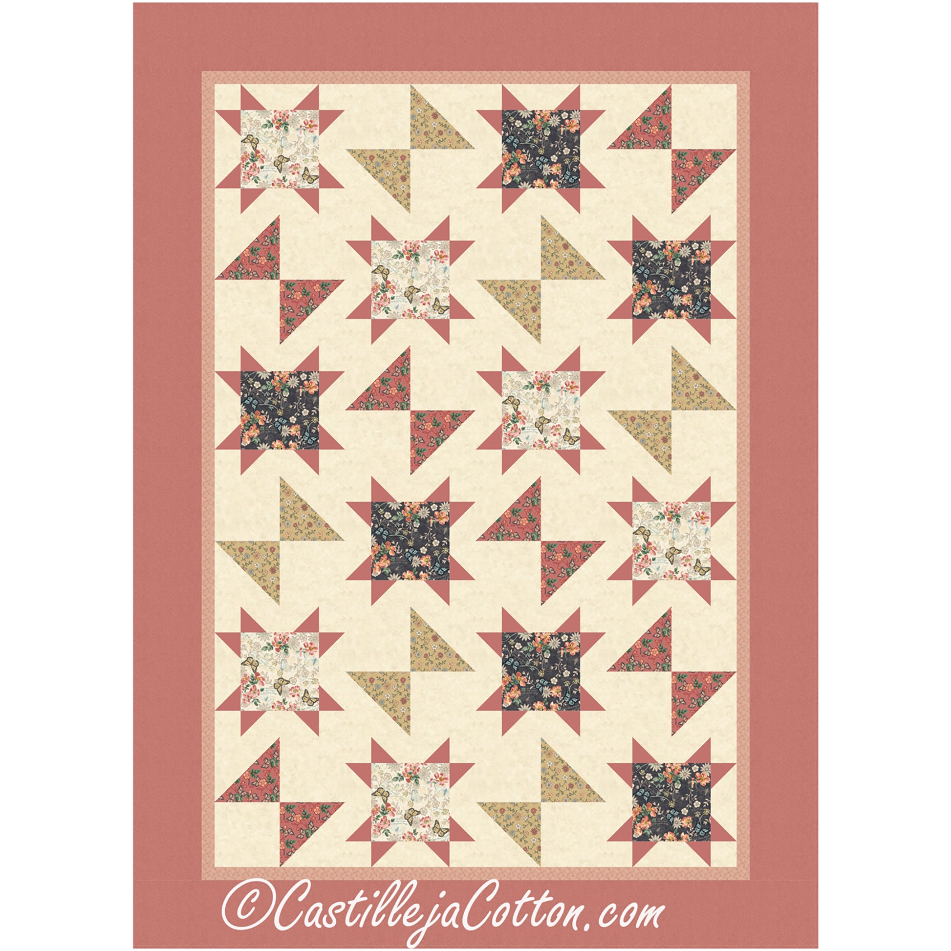 Butterfly Sonata quilt features butterfly blocks alternating with star blocks.