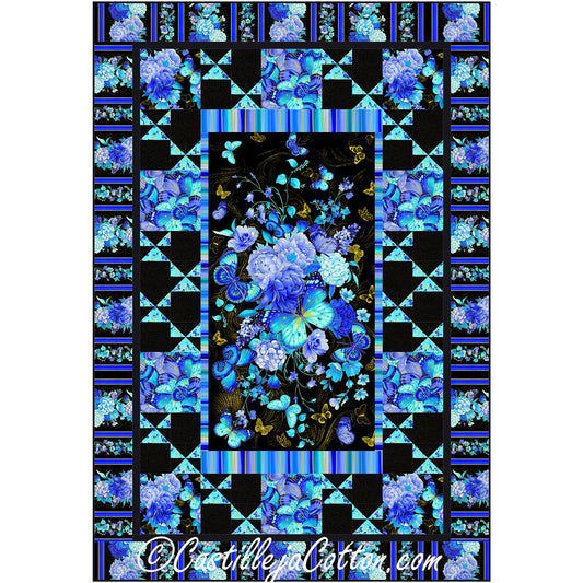 Exciting Butterflies quilt features a beautiful flower and butterfly panel with pieced butterfly block alternating with flower squares. 