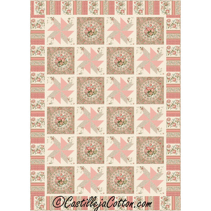Pinwheel Manoir is a beautiful, two-block quilt. Pinwheel block alternating with motif blocks.