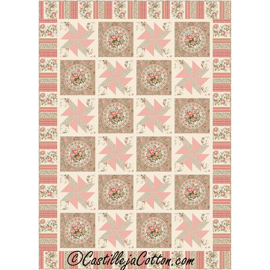 Pinwheel Manoir is a beautiful, two-block quilt. Pinwheel block alternating with motif blocks.