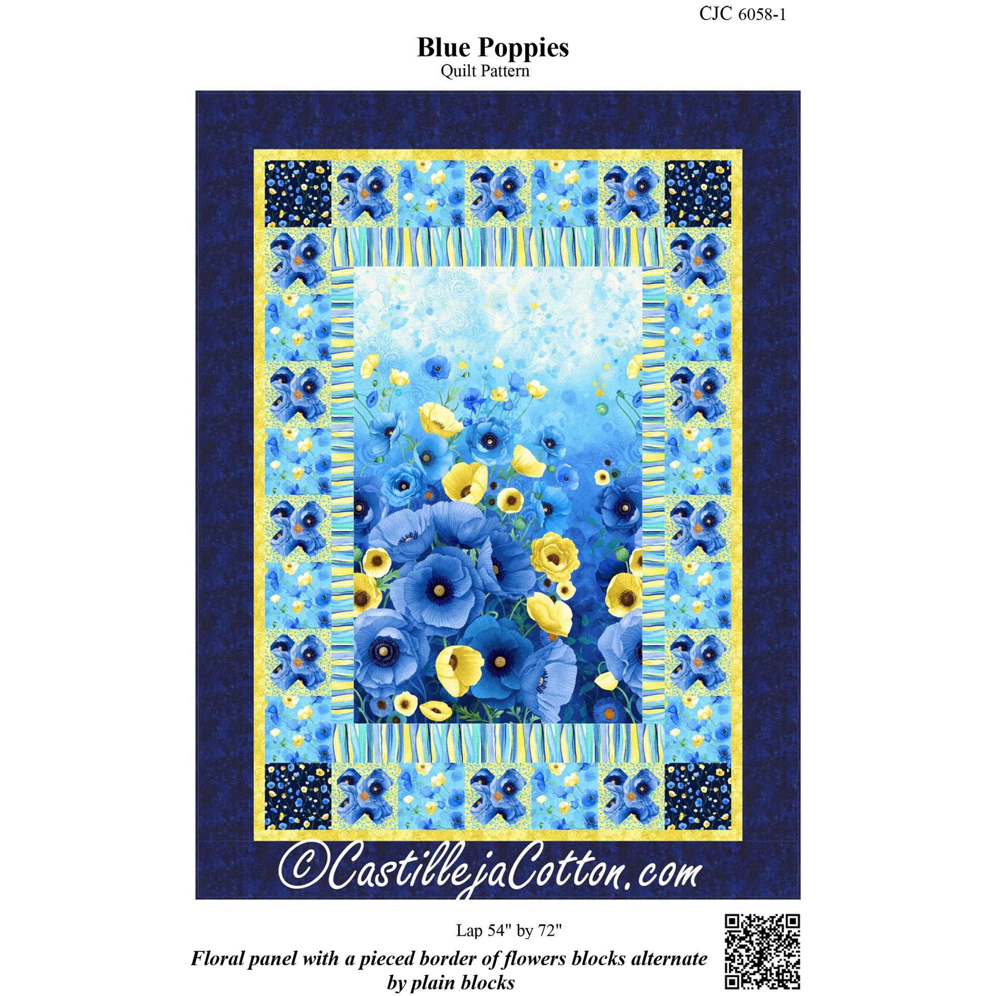 Cover image of pattern for Blue Poppies quilt.
