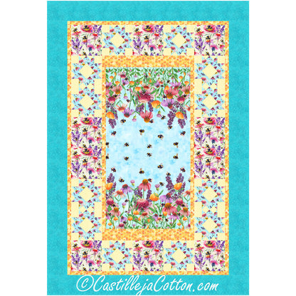 Bees and Flowers quilt features a Bees and flower panel with pieced border.