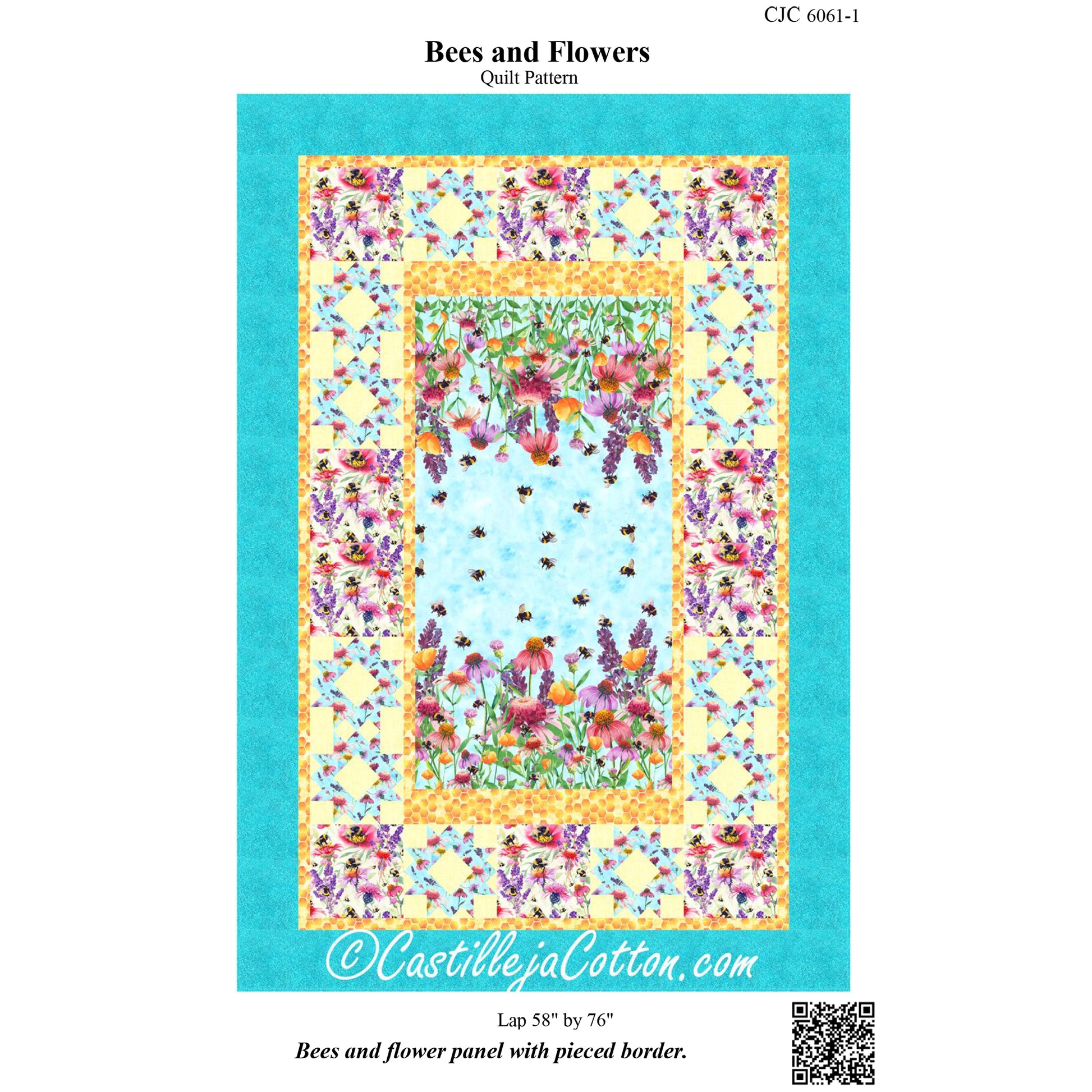 Cover image of pattern for Bees and Flowers quilt.