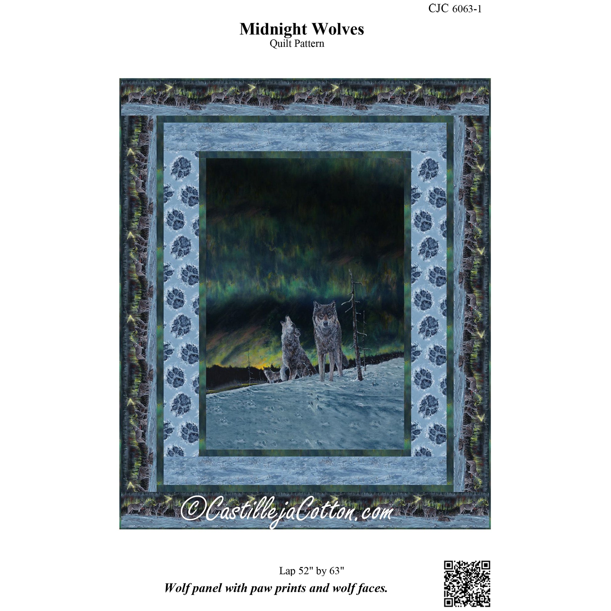 Cover image of pattern for Midnight Wolves quilt.