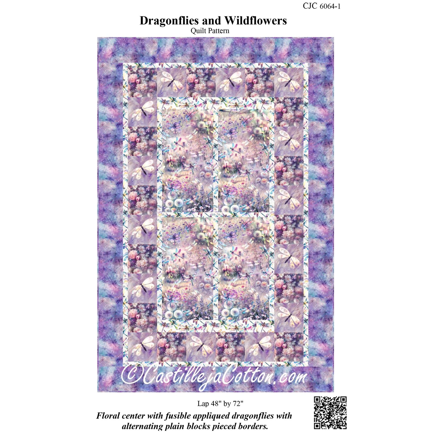 Cover image of pattern for Dragonflies and Wildflowers quilt.