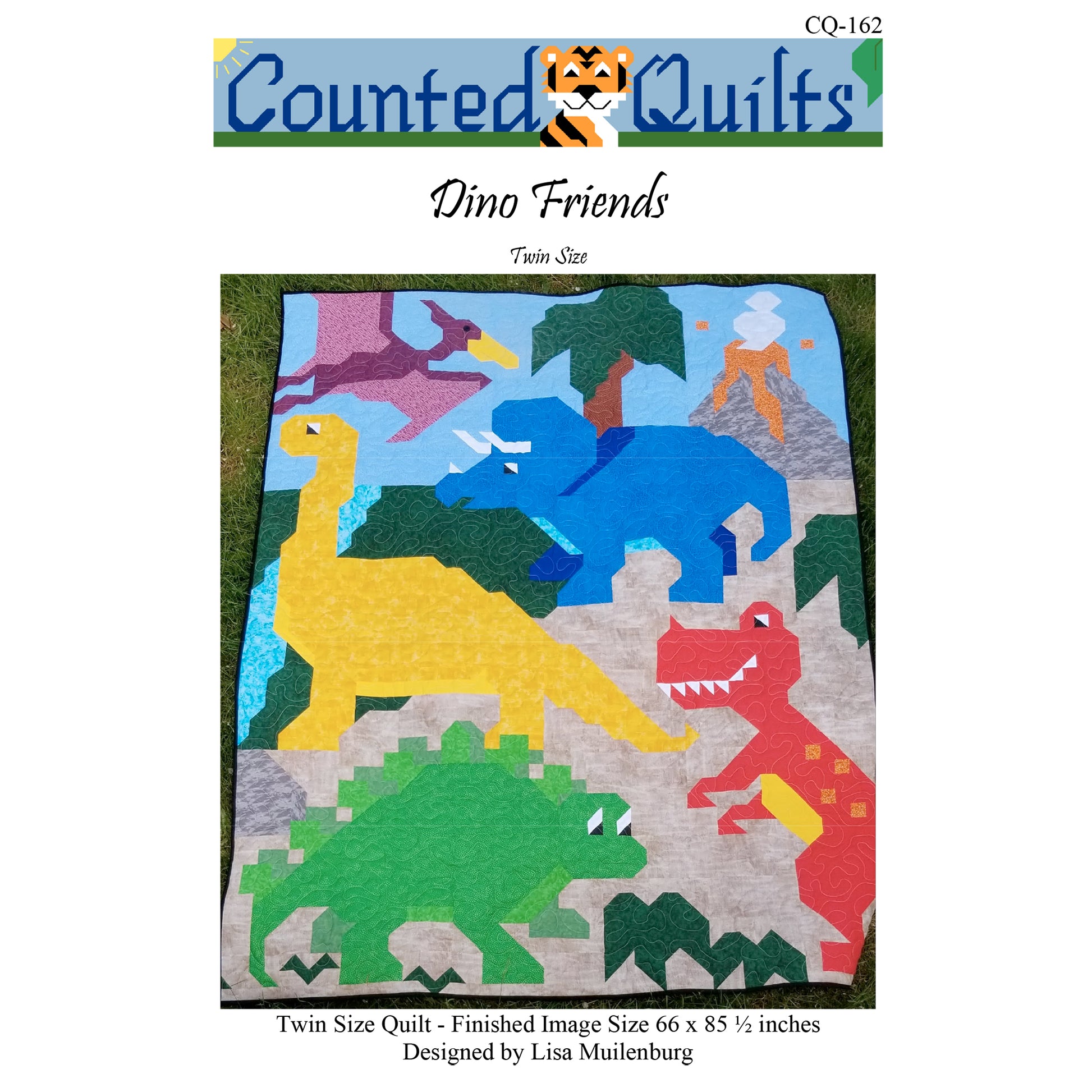 Cover image of pattern for Dino Friends quilt.