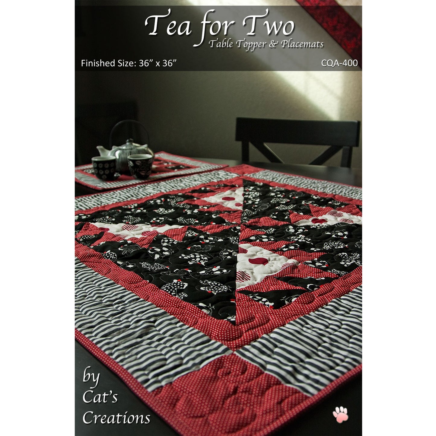 Tea For Two Table Topper and Placemat CQA-400e - Downloadable Pattern