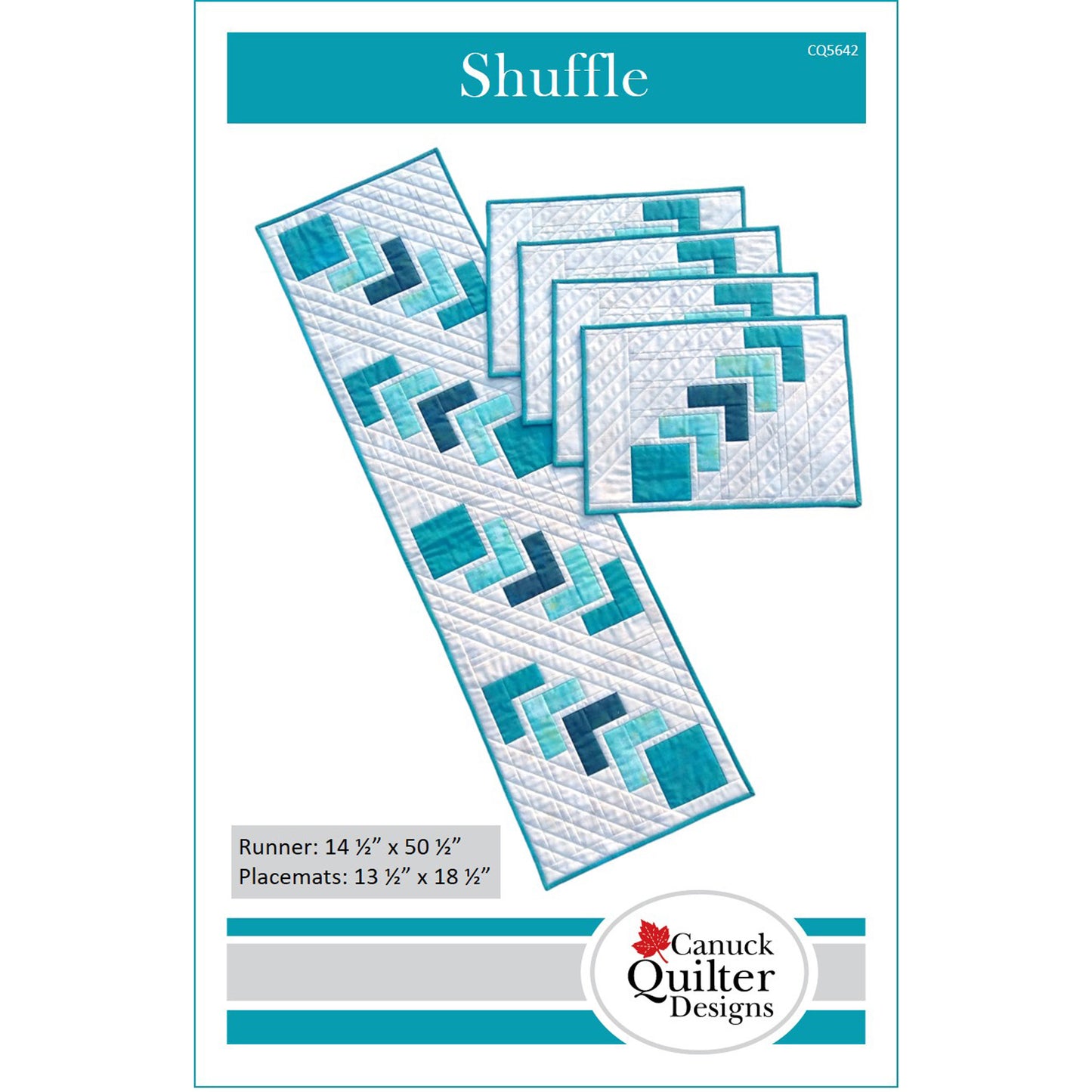 Image of the cover for the Shuffle table runner and placemat pattern by Canuck Quilter Designs.