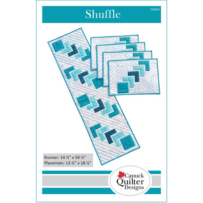 Image of the cover for the Shuffle table runner and placemat pattern by Canuck Quilter Designs.