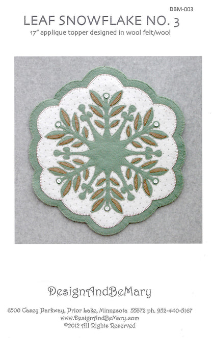 Leaf Snowflake #3 Table Topper Pattern DBM-003 - Paper Pattern