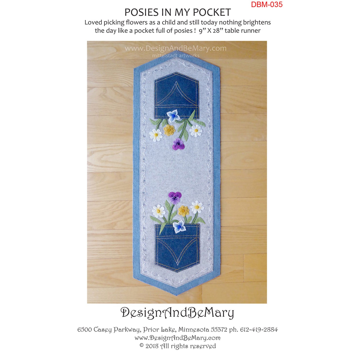 Posies In My Pocket Table Runner Pattern DBM-035 - Paper Pattern