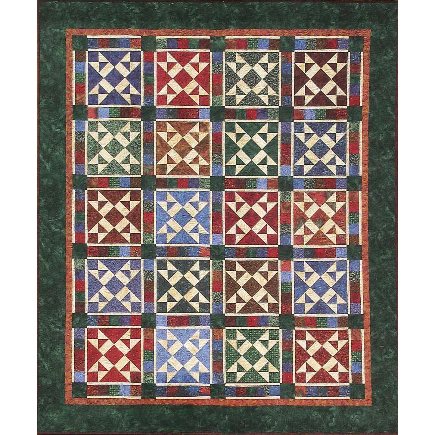 Spirit of the West Quilt by Debbie's Creative Moments with geometric pattern on a green background 