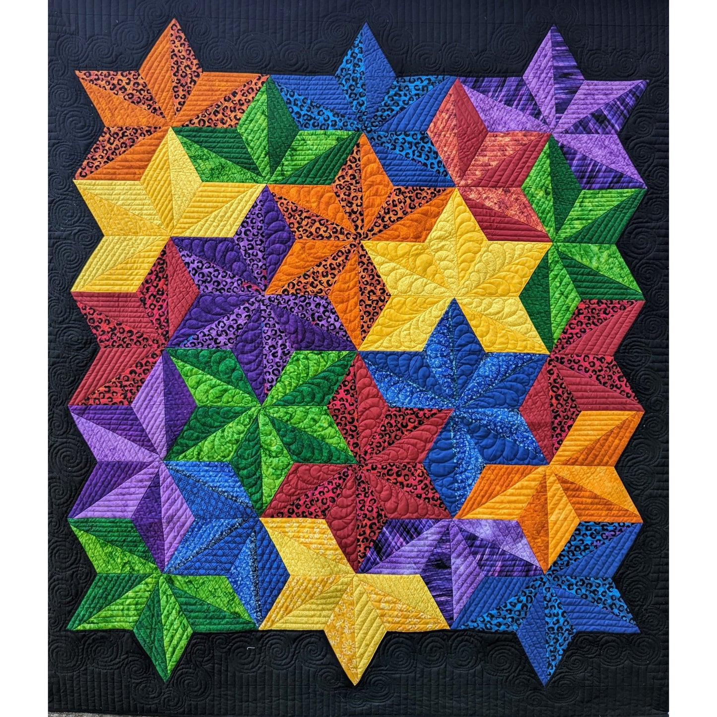 Bright Overlapping Stars Quilt DLP-124e - Downloadable Pattern