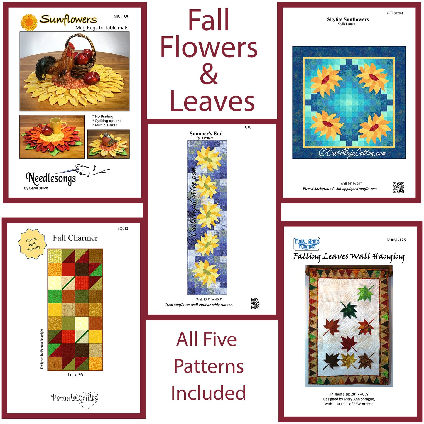 5 Pattern Bundle - Fall Flowers & Leaves