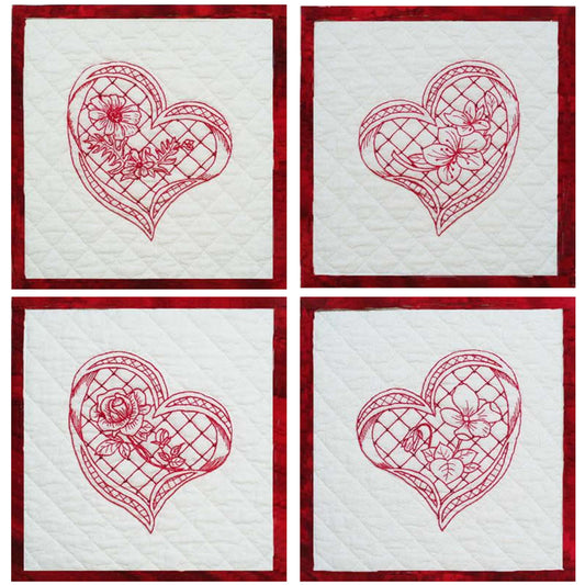 Geri's Redwork Hearts Quilt GGA-228e - Downloadable Pattern