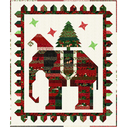Poppa Elli is such a fun and festive quilt  featuring a Christmas striped elephant with a Santa hat and a festive tree on his back. The border is also Christmas fabric. 
