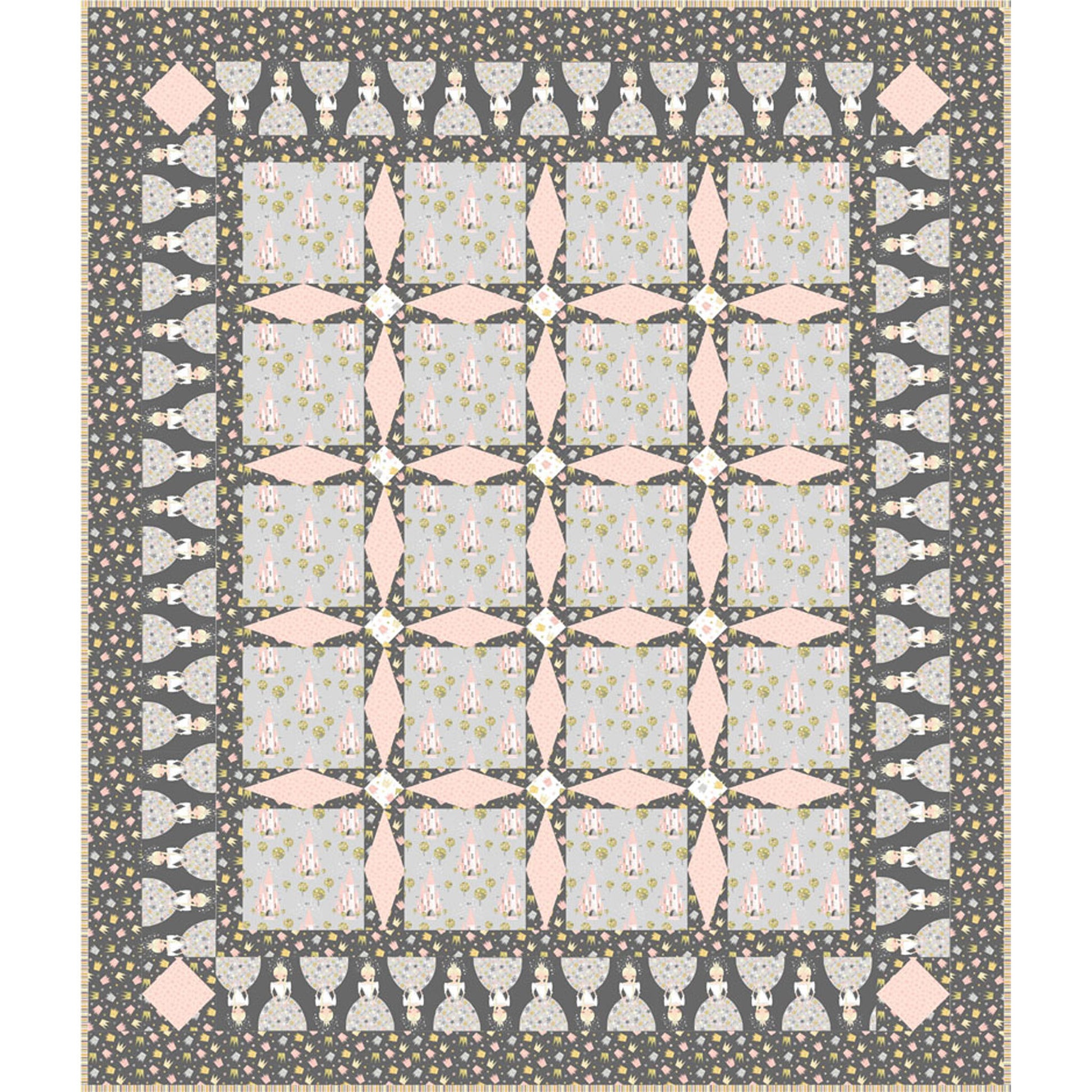 A quilt with alternating pink and gray squares, showcasing a beautiful blend of colors and patterns.