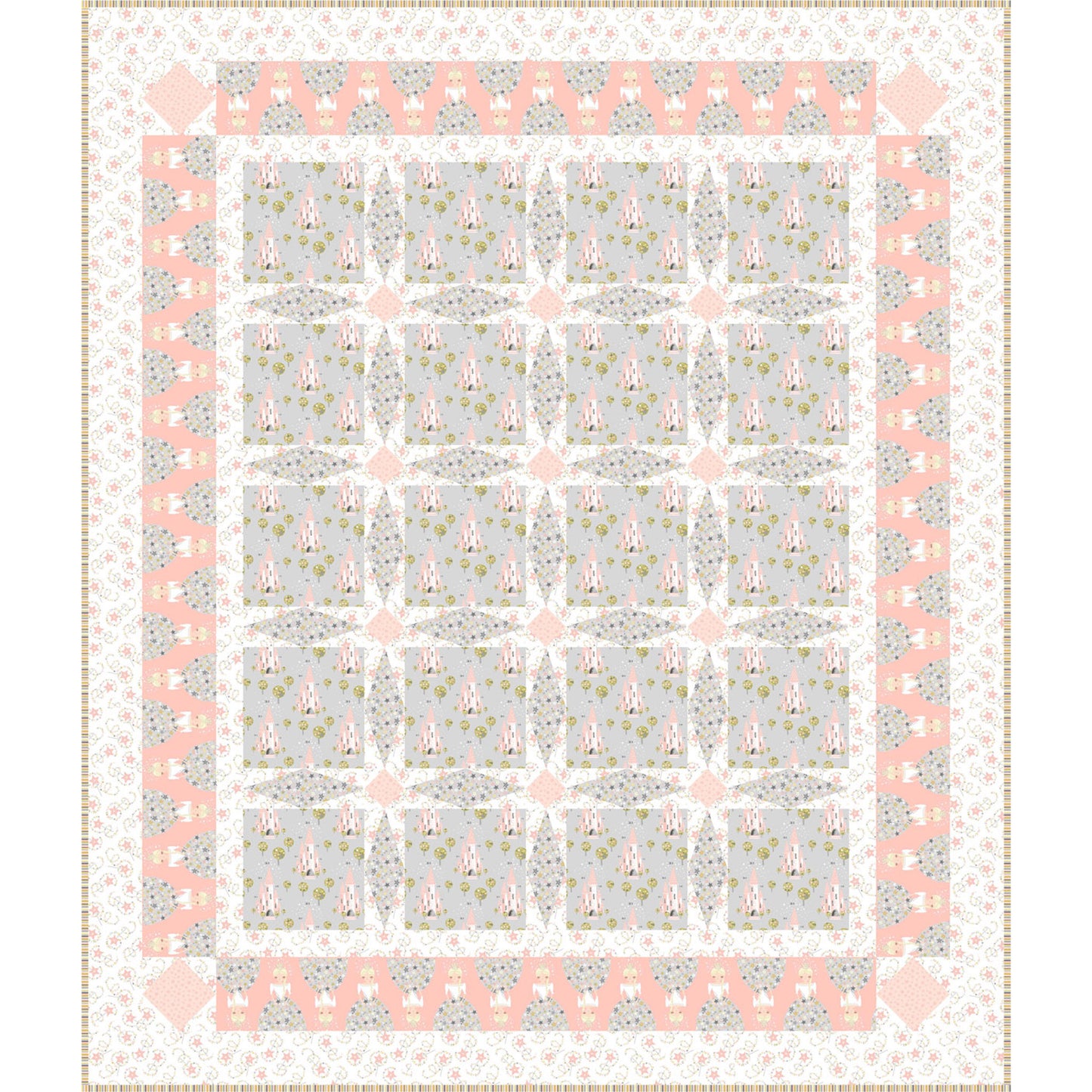 A quilt with alternating pink and gray squares, showcasing a beautiful blend of colors and patterns.