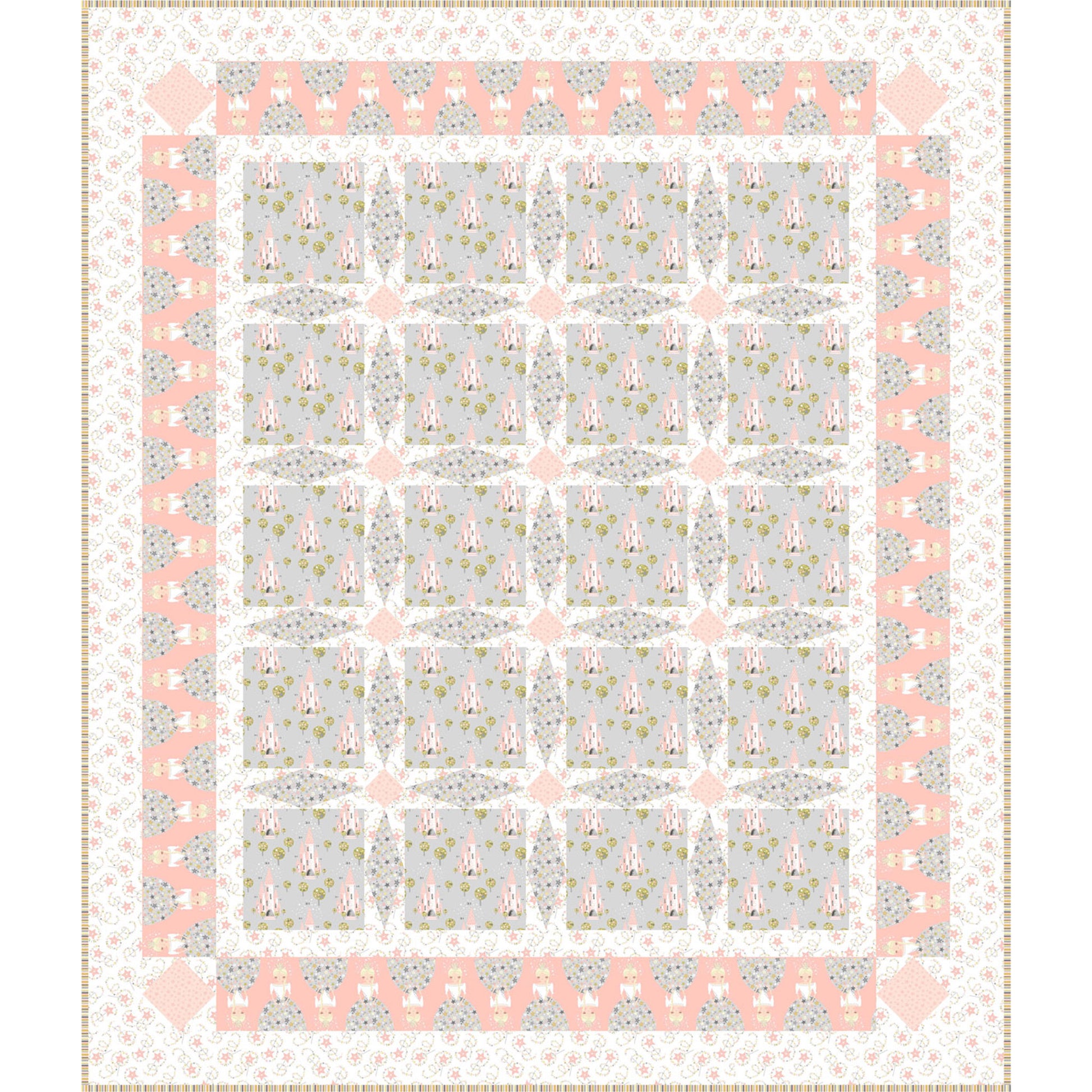 A quilt with alternating pink and gray squares, showcasing a beautiful blend of colors and patterns.