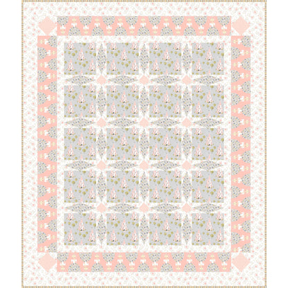 A quilt with alternating pink and gray squares, showcasing a beautiful blend of colors and patterns.