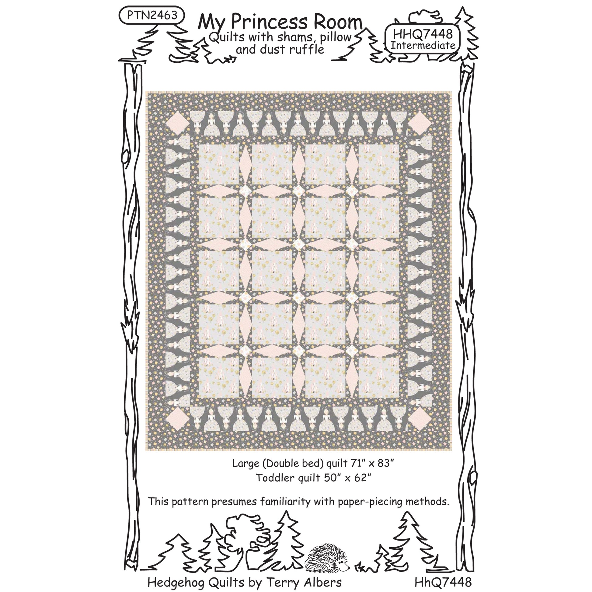 Cover image of pattern for My Princess Room Quilts with shams, pillow and dust ruffle.