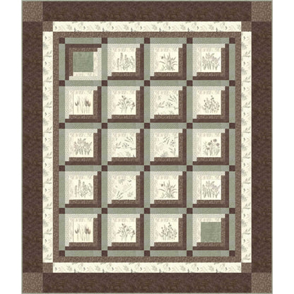 A quilt with alternating brown and green squares, showcasing a harmonious blend of earthy tones.