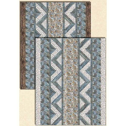 Image shows two quilts in similar style with slightly different neutral colored fabric used.  Each quilt features two rows, a zig-zag row, middle row, zig-zag row and then two more rows.