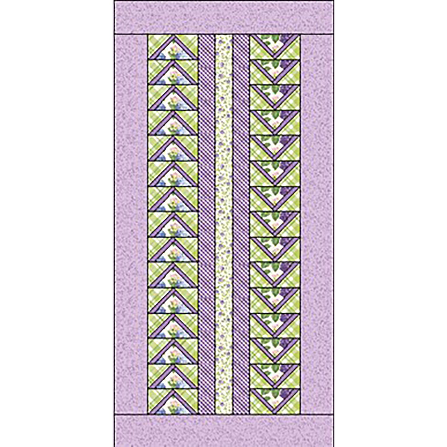 Fun double flying geese table runner in spring colors and flowers.